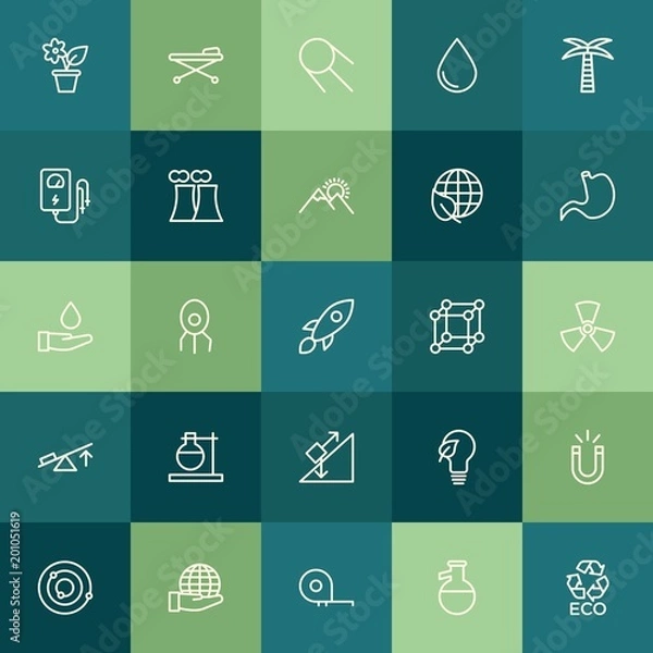 Fototapeta Modern Simple Set of health, science, nature Vector outline Icons. ..Contains such Icons as  experiment,  solar,  measurement, meter, green and more on green background. Fully Editable. Pixel Perfect.