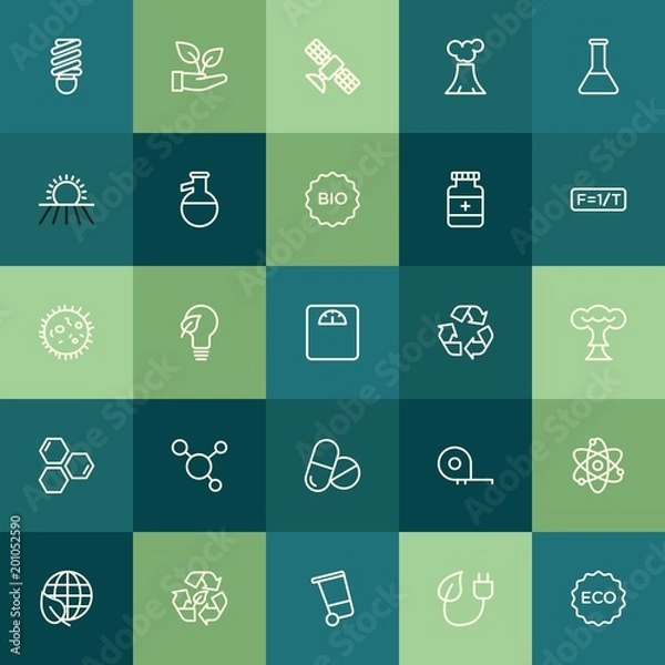 Fototapeta Modern Simple Set of health, science, nature Vector outline Icons. ..Contains such Icons as  green,  power,  bulb,  energy,  eco,  can, eco and more on green background. Fully Editable. Pixel Perfect.