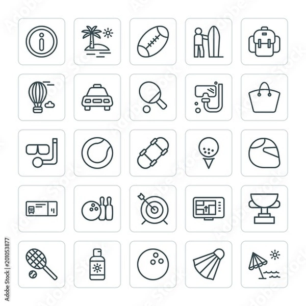 Fototapeta Modern Simple Set of sports, travel Vector outline Icons. ..Contains such Icons as  landscape,  beautiful,  ragby,  game, baseball,  summer and more on white background. Fully Editable. Pixel Perfect