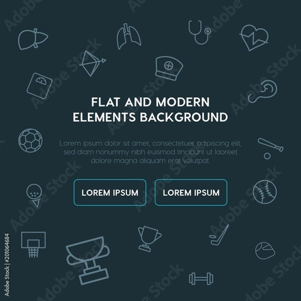 Fototapeta health, sports outline vector icons and elements background concept on dark background...Multipurpose use on websites, presentations, brochures and more..
