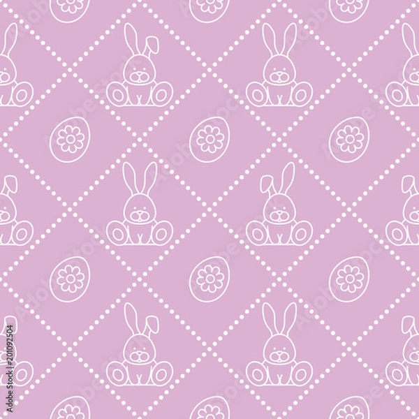 Fototapeta Seamless pattern with rabbits and eggs with flower