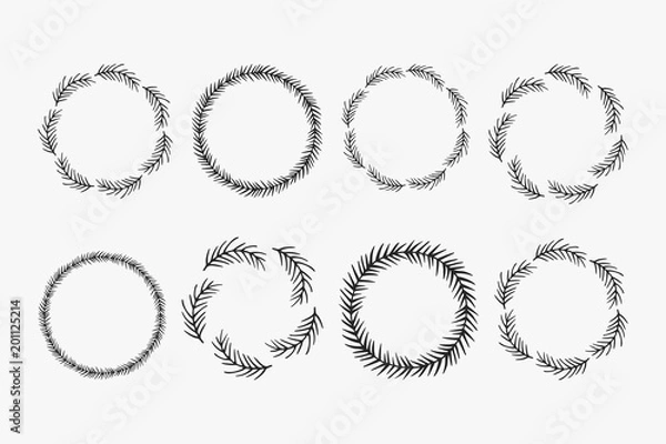 Obraz Hand drawn vector wreaths. Round frames with spruce and pine branches for winter season design