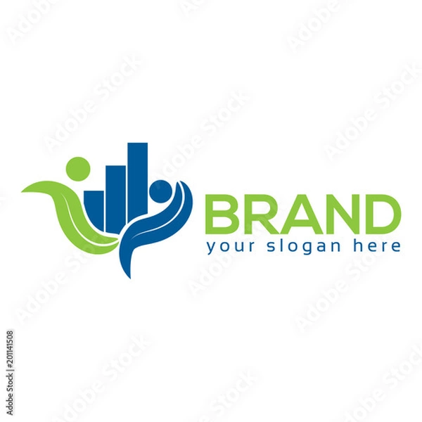 Fototapeta Leaf people with bar graph Logo vector. Flat design.