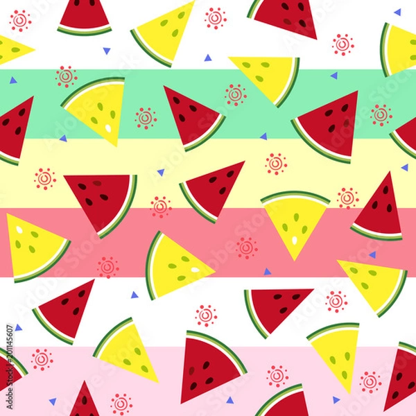 Fototapeta Colorful fresh watermelon fruits seamless summer pattern background vector format