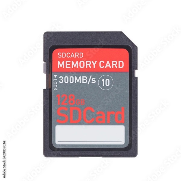 Fototapeta Memory card isolated on white background - 128 Gigabyte