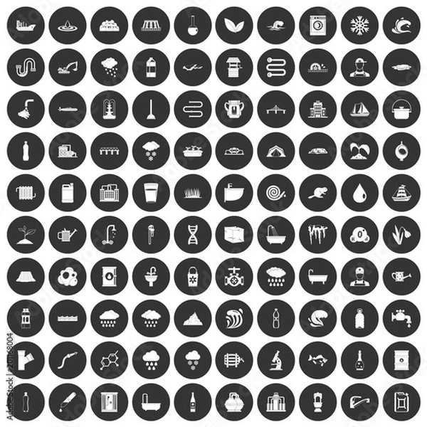 Fototapeta 100 water supply icons set in simple style white on black circle color isolated on white background vector illustration