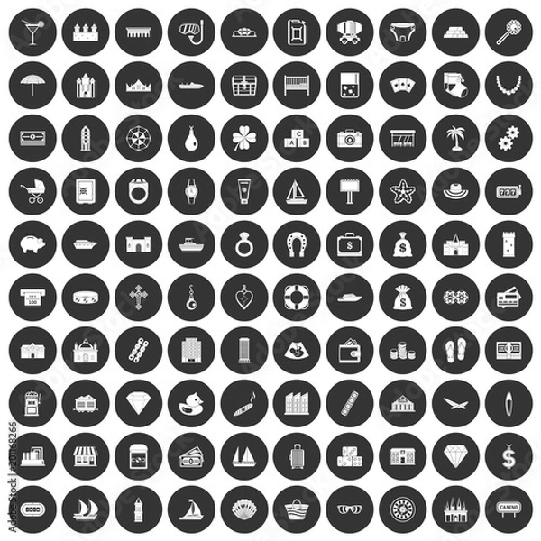 Fototapeta 100 wealth icons set in simple style white on black circle color isolated on white background vector illustration