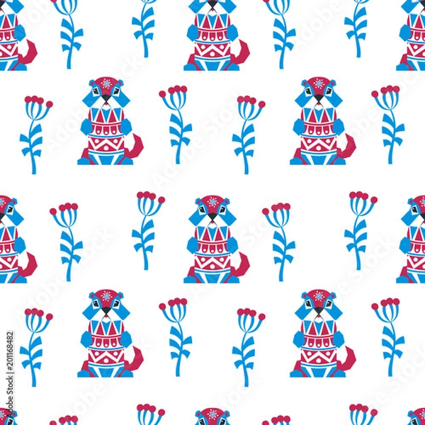 Fototapeta Decorative seamless pattern in ethnic style with gopher. Colorful vector background.