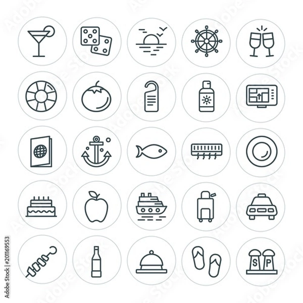 Obraz Modern Simple Set of food, hotel, drinks, travel Vector outline Icons. ..Contains such Icons as  beach,  barbecue,  dinner,  summer, summer and more on white background. Fully Editable. Pixel Perfect