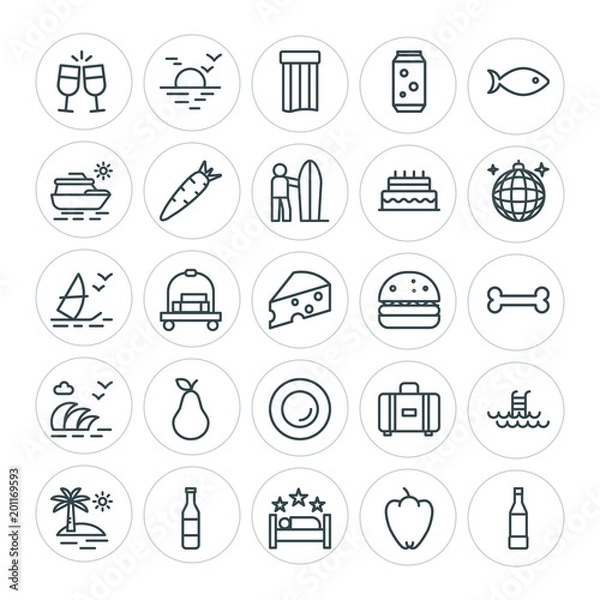 Fototapeta Modern Simple Set of food, hotel, drinks, travel Vector outline Icons. ..Contains such Icons as  can,  three,  nature,  summer,  bulgarian and more on white background. Fully Editable. Pixel Perfect