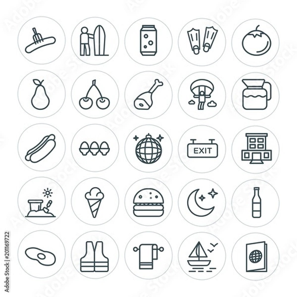 Obraz Modern Simple Set of food, hotel, drinks, travel Vector outline Icons. ..Contains such Icons as  breakfast,  jacket,  lunch, moon,  soft and more on white background. Fully Editable. Pixel Perfect