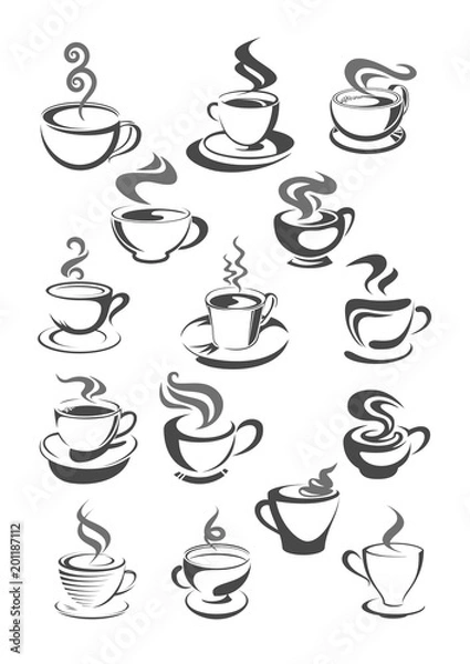 Fototapeta Coffee cups vector icons set for cafeteria or cafe