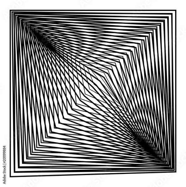 Fototapeta abstract black white square optical art, op art monochrome shapes
