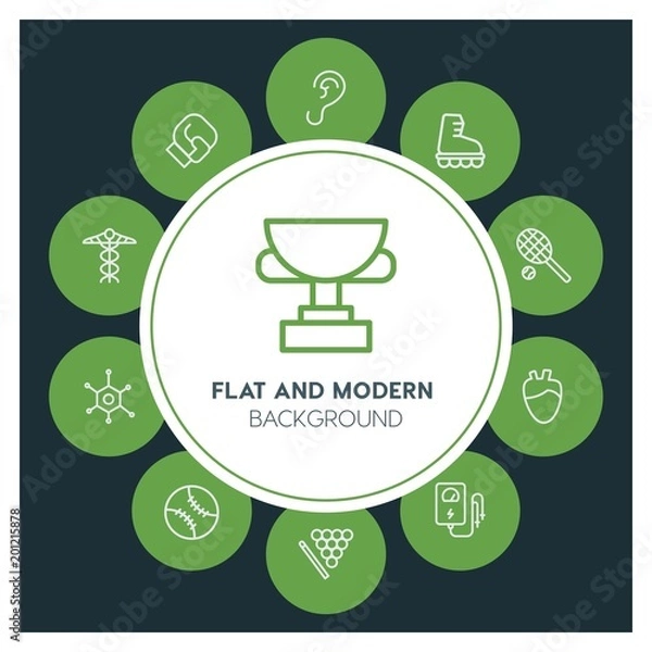 Fototapeta health, science, sports Infographic Circle outline Icons Set. Contains such Icons as  business,  website,  elements,  background,  pattern,  illustration, ear and more. ..Fully Editable. Pixel Perfect