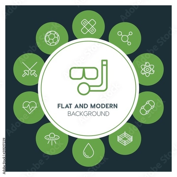 Fototapeta health, science, sports Infographic Circle outline Icons Set. Contains such Icons as  business,  website,  elements,  background,  pattern,  illustration, ufo and more. ..Fully Editable. Pixel Perfect