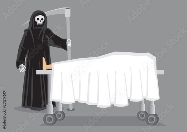 Obraz Grim Reaper at Deathbed Vector Cartoon Illustration