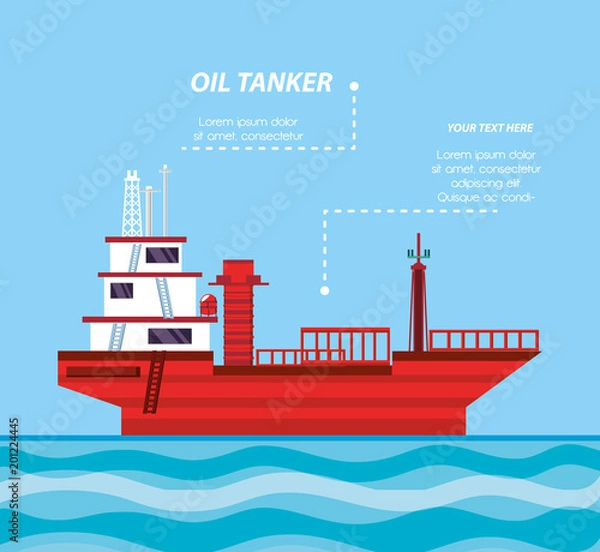 Fototapeta oil industry with ship freighter vector illustration design