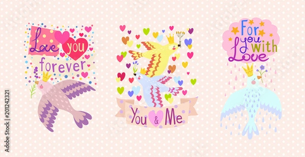 Fototapeta A nice illustration with birds and flowers is made in a bright decorative style, a beautiful print for your product.