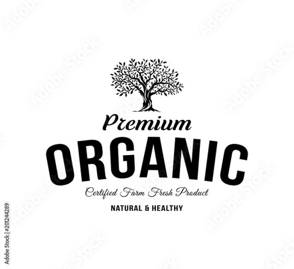 Fototapeta Organic natural and healthy farm fresh food retro emblem