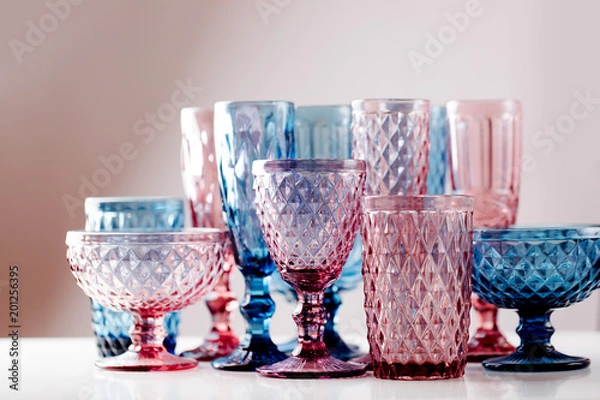 Obraz Embossed colored drink glasses for wine and champagne.
