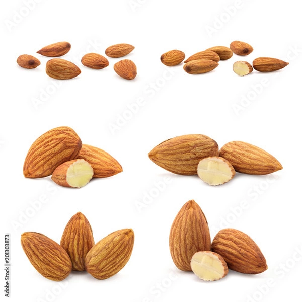 Fototapeta group of almonds isolated on a white background.