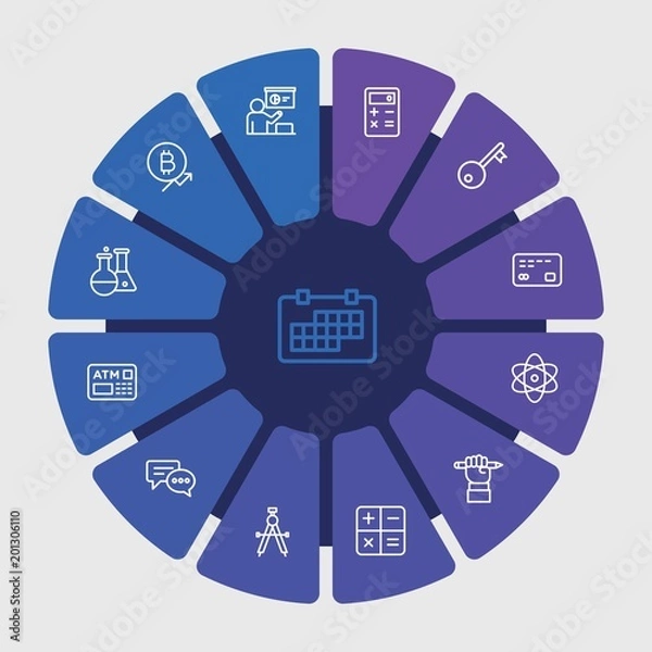 Fototapeta business, money, education Infographic Circle outline Icons Set. Contains such Icons as  teacher,  mathematics,  laboratory, medical,  month,  date,  science and more. Fully Editable. Pixel Perfect..