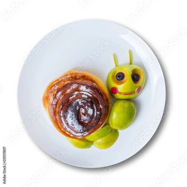 Fototapeta snail from green apple and bun