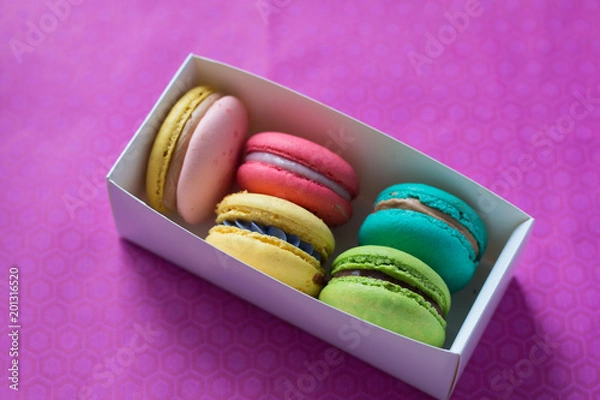 Fototapeta mix of macaroons in white boxes