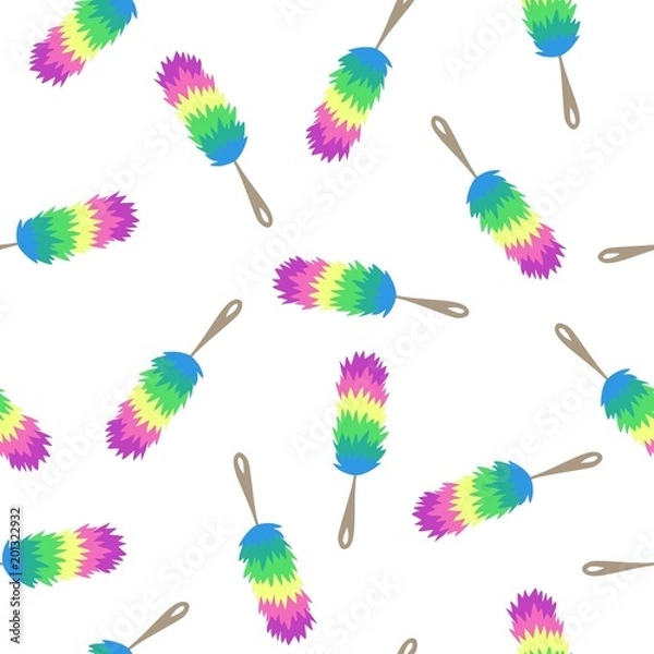 Fototapeta soft brush for brushing dust during cleaning. Vector illustration. Seamless Pattern