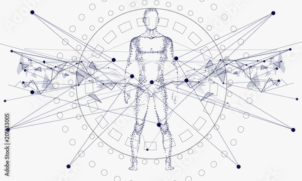 Fototapeta Innovations systems connecting people and robots devices. Future technologies in automatics cyborg systems and computers industry from awesome internet developments. Geometry style with linear pictogr