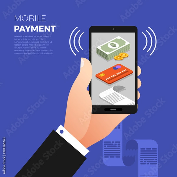 Fototapeta Flat design concept payment. Payment method and option or channel to transfer money. Vector illustrate.