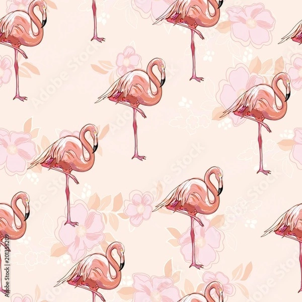 Obraz seamless flamingo pattern vector illustration