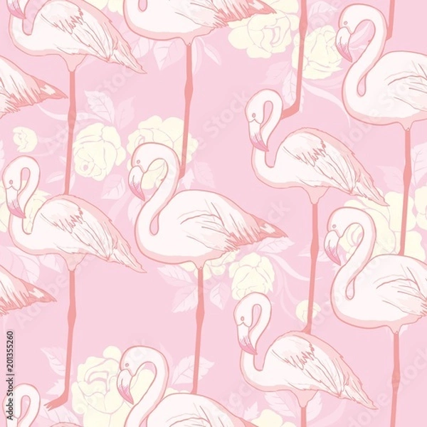 Fototapeta seamless flamingo pattern vector illustration