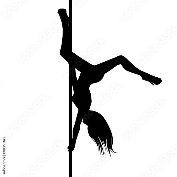 Fototapeta Vector silhouette of girl and pole on a white background. Pole dance illustration. EPS10
