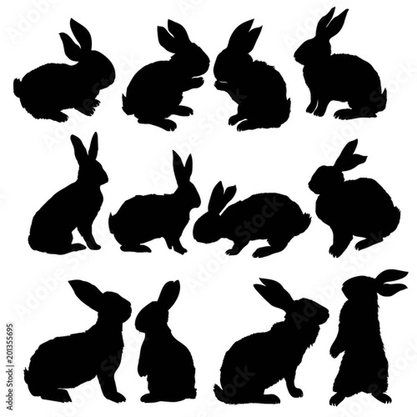 Fototapeta Silhouette of a sitting up rabbit, vector illustration