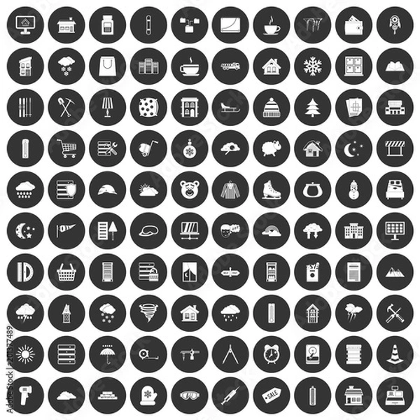 Obraz 100 windows icons set in simple style white on black circle color isolated on white background vector illustration