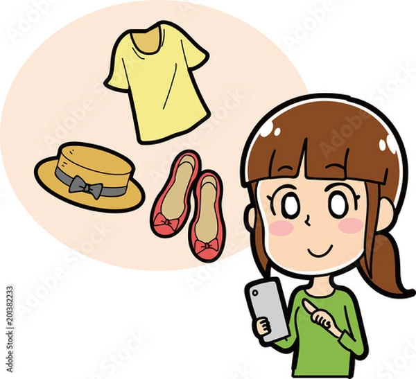 Fototapeta ネットショッピングをする女性のイラスト