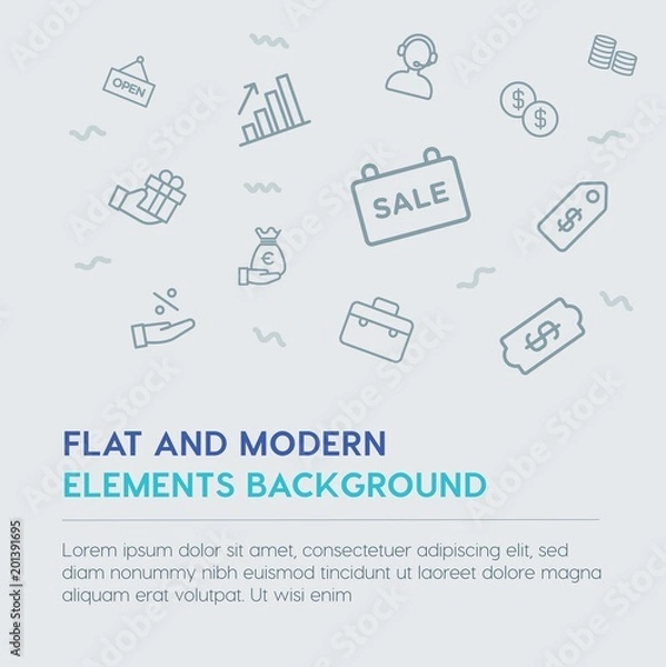 Fototapeta business, money, shopping outline vector icons and elements background concept on grey background...Multipurpose use on websites, presentations, brochures and more