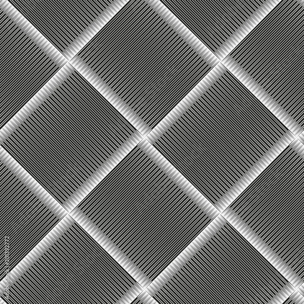 Obraz Seamless checkered diagonal pattern with grunge striped intersecting square elements. Monochrome geometric vectorial pattern. The effect of optical illusion.