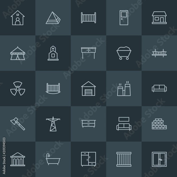Fototapeta Modern Simple Set of industry, buildings, furniture Vector outline Icons. ..Contains such Icons as  bank,  money,  modern,  texture,  giza and more on dark background. Fully Editable. Pixel Perfect.
