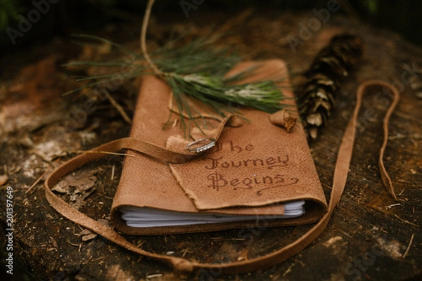 Obraz leather journal outside on a log