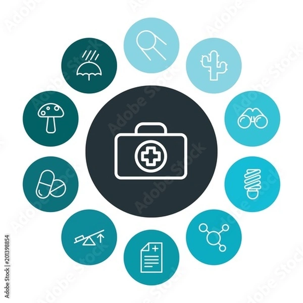 Fototapeta health, science, nature Infographic Colorful outline Icons Set. Contains such Icons as  fresh,  lever, vision, space,  water,  health,  energy,  vector,  look and more. ..Fully Editable. Pixel Perfect