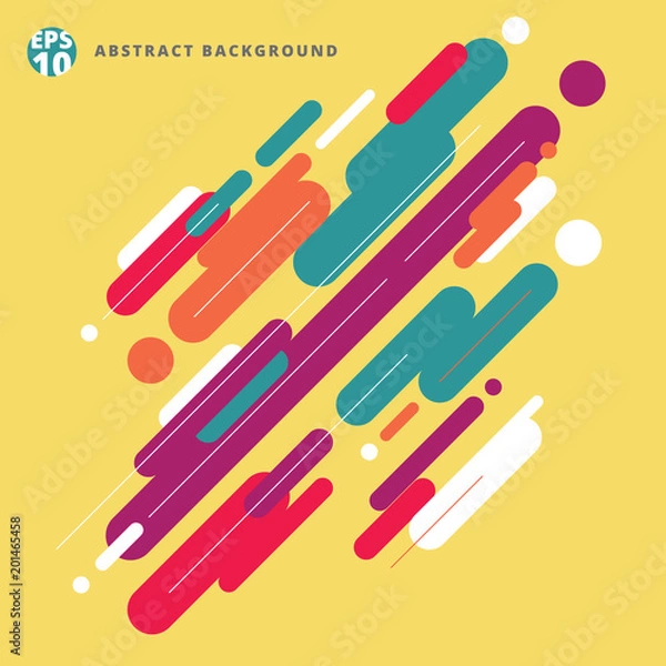 Fototapeta Abstract modern style composition made of various rounded lines pattern colorful on yellow background.