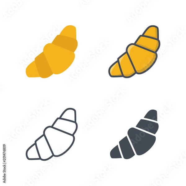 Fototapeta Croissant bakery food icon vector colored silhouette flat line