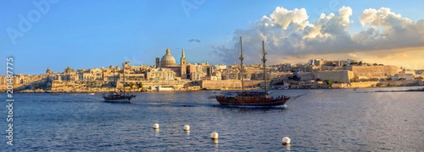 Obraz Panorama of Valletta waterfront at sunset sunlight. Malta