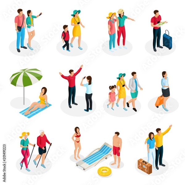 Obraz Isometric Travelers Characters Set