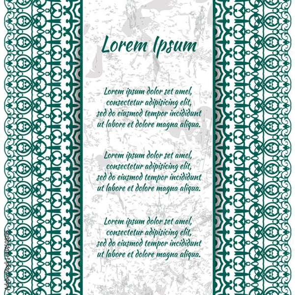 Obraz Flyer laser cut mandala. Cut paper card with lace pattern in dark teal. Wedding invitations, postcards and business card templates. Decorative cards for laser cutting. 