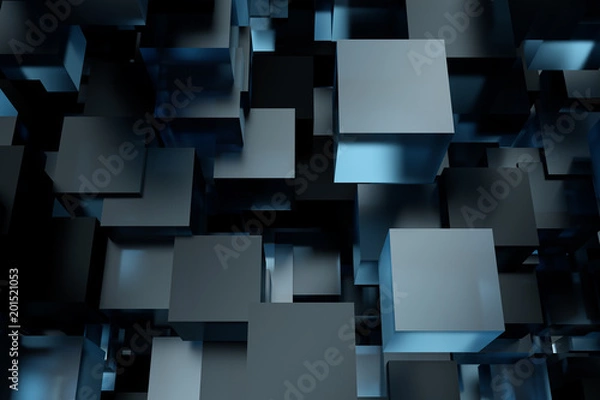 Fototapeta Abstract 3d rendering of chaotic cubes. Flying shapes in empty space. Futuristic background