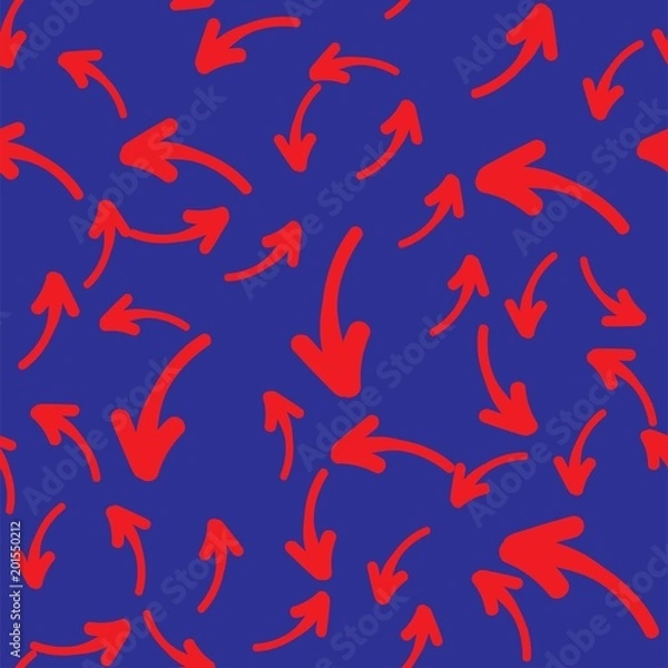 Fototapeta Seamless background with red arrows on blue.