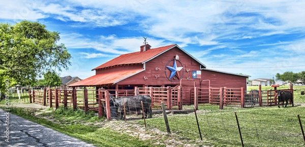 Obraz Old Red Barn with cattle..